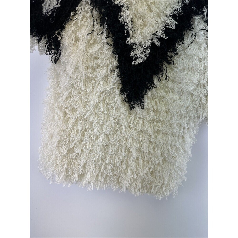 Le Chois Fringe Knit Sweater 3/4 Sleeves White Black Vintage Pullover Womens Med - Picture 5 of 11